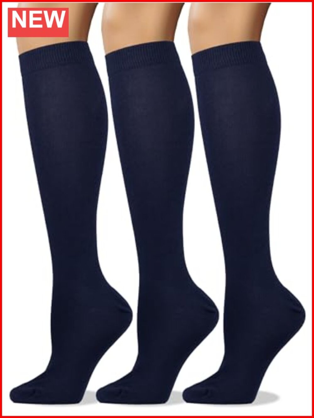 Combed Cotton Knee High Calf Socks Seamless Toe 3 Pack, Women's Medium Weight
